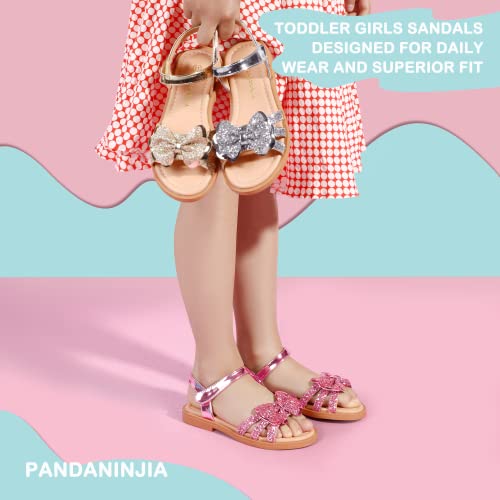 Image of PANDANINJIA Girls Sandals, Open Toe Cute Bow Princess Girls Flats, Sparkly Summer Dress Shoes Sandals for Toddler /Little Kid /Big Kid
