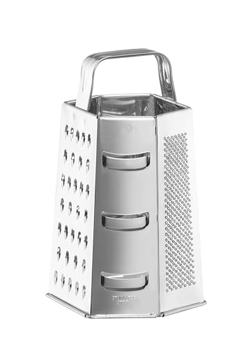 HENDI Grattugia da cucina manuale, multifunzione, 4 lati di grattugia e 2 per affettare, taglia verdure, per formaggio, mandolina, 135x113x(H)215mm, acciaio inox