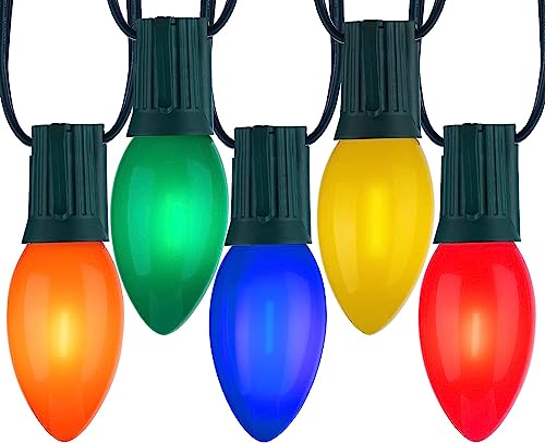 Vintage C9 LED Christmas Lights Outdoor, 100 Feet C9 String Lights with 100 Colored Shatterproof Bulbs, Connectable Waterproof Lights for Holiday Party Roofline Backyard Garden Patio, Green Wire Vintage C9 LED Christmas Lights Outdoor, 100 Feet C9 String Lights with 100 Colored Shatterproof Bulbs, Connectable Waterproof Lights for Holiday Party Roofline Backyard Garden Patio, Green Wire