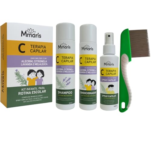 Kit Shampoo Piolhos e Lendeas Conidicionador Verde de Ferro Com Cabo M MariS Rotina Escolar Spray Capilar Solta Lendia