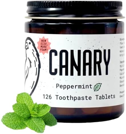 Canary Toothpaste Tablets Peppermint - Chewable Nano-Hydroxyapatite Teeth Cleaning Tablet - No Fluoride, Great for Travel, Zero Waste 126 Count