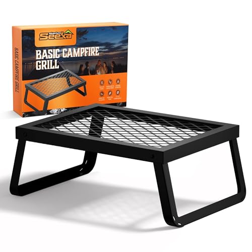 Campfire (Adventure Seeka Folding Campfire Grill – Portable Over-Fire Grill with Food-Safe Coating, Heavy Duty Steel, Compact with Folding Legs - Camping, RV, Overlanding, Fire Pits)