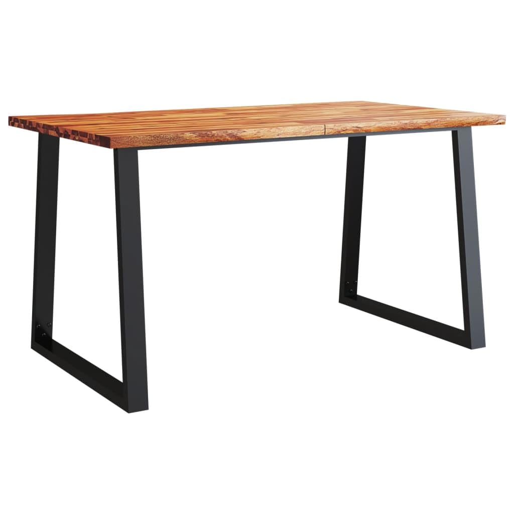 IKAYAA Mesa de Comedor Madera Maciza de Acacia 140 x 80 x 75 cm Mesa Industrial Mesa Salon Rustica Mesa Comedor Patas Metálicas/Hierro