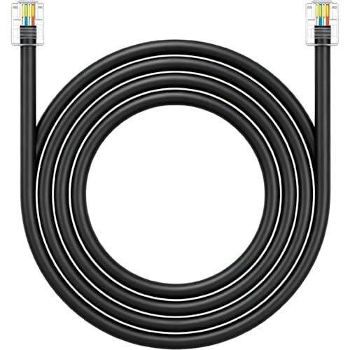 NECABLES CAT5 RJ11 Data Cable DSL Cable 25ft High-Speed for DSL Modem Twisted Wire UTP RJ11 6P4C Male to Male Black - 25 Feet