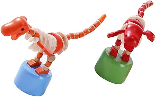 Miniatura 4 de Toyvian 2pcs Pulgar de madera Push Puppet Finger Dinosaur con base de prensa de madera