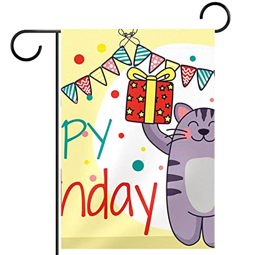 Drapeau de bienvenue Happy Birthday chat extérieur double face robuste