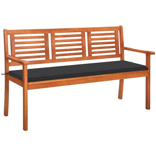 Xichuzi Banco de jardín 3 plazas, Banco Jardin Exterior, Bancos para Exterior, Banquillo De Jardin, Banco Terraza, Banco Balcón, Madera Maciza eucalipto y cojín 150 cm