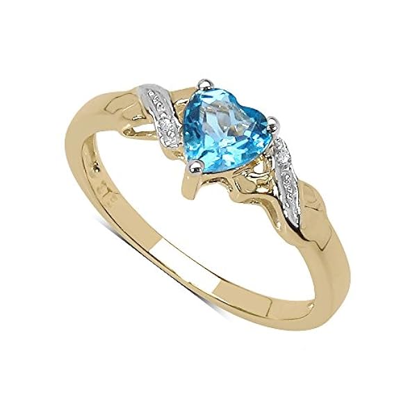 The Blue Topaz Ring Collection: 9ct Gold Heart Shaped Swiss Blue Topaz & Diamond Set Shoulders Engagemen Ring, Mother's Day, Size H,I,J,K,L,M,N,O,P,Q,R,S,T,U,V,W …