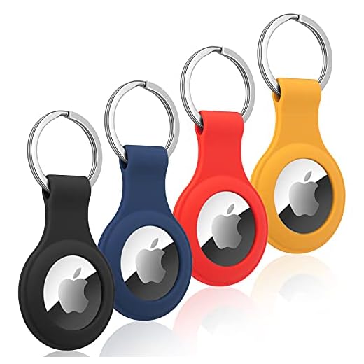 Airtag Compatibile Apple 2021 Portachiavi in Silicone,Cover Custodia Protettiva Morbida e Flessibile,Mantiene forte il segnale gps,Anti-Graffio Antiurto,Airtags Accessori (Nero+Blu+Rosso+Giallo)