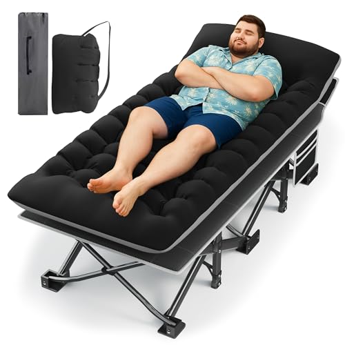 HABUTWAY Camping Cot with Mattress, 32' Extra Wide Camping Cots for Adults, Sleeping Cot for Adults Holds Up to 600LBS, Cots for Sleeping, Camp, Rv, Beach, Patio, Office Naps(Black)