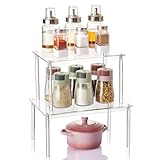 Nuoex Clear Acrylic Cabinet Organizer Shelf, Set of 2 Spice Rack Organizer for Kitchen, Countertop Desk Organizers Display Riser Shelves, Stackable Kitchen Cabinet Shelf, Pantry Storage