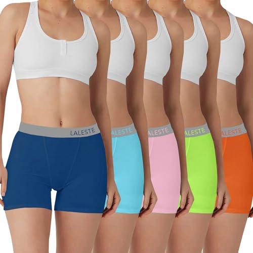 Image of LALESTE Women Cotton Boxer Briefs 3 inch Inseam Boy Shorts Underwear Anti Chafing Shorts 5 Pack