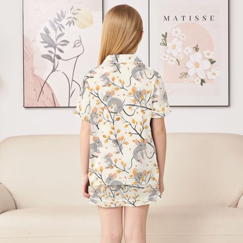 ALAZA Mouse Leaf Tree Animal Satin Pajamas Set Short Sleeve Button Down Sleepwear Summer Pjs 2 Piece4