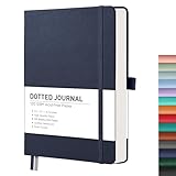 RETTACY Bullet Dotted Journal Notebook, 256 Pages, A5 Medium Size (5.7'' × 8.3''), Leather Hardcover, 120 GSM Thick Paper, for Bullet Journaling, Planning, Tracking (Navy Blue)