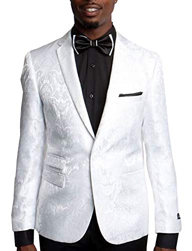 Blazer Jacquard Homme Revers Cranté Veste de Costume Ajustée Un Bouton Chic