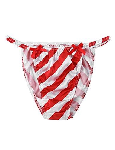 Tssoe Men Satin Striped Christmas Thong Sissy Panties Sting Bikini Breifs Underwear Red Xxl #TOP4