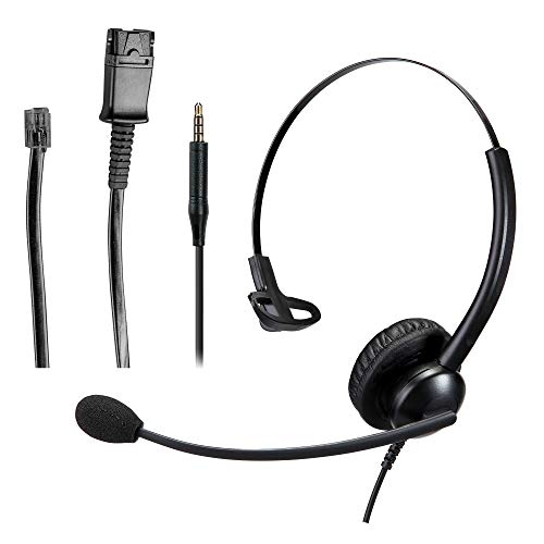 Telephone Headset W/ Rj9 Quick Disconnect Cable For Cisco Plantronics Avaya Siemens Nortel Panasonic Ip Phone Deskphone Landline Phone For Call Center Office With 3.5Mm Audio Jack For Cell Phone & Pc #TOP12