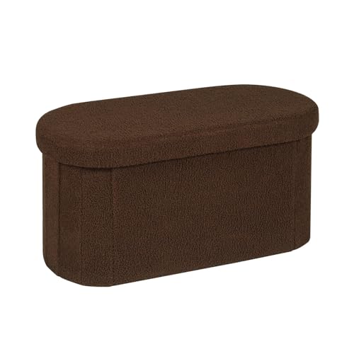 Bonlife Baúl Plegable,Puff Almacenaje, Taburete Reposapiés,Banco pie de Cama, para Sala de Estar, Dormitorio, Entrada, Marrón, Forma Ovalada,76x38x38cm