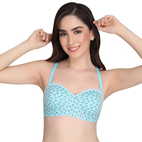 Image of Printed Half Cup Padded Bra - Made of Pure Cotton Full Coverage Non Wired Seamless Pushup Soft Cup for T-Shirt Saree Dress Sports Garment for Daily Use Everyday