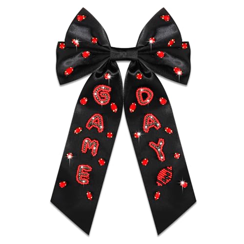 Game Day Football Hair Bows Accessories for Women Jeweled Large Ribbon Bow Clips Red Blue Spirit Day Accessories Game Day Outfits Sports Team Spirit Football Mom Accessories Gifts (Pattern F1)