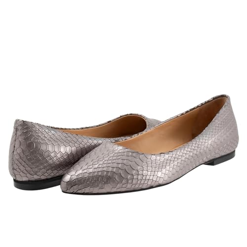 Trotters Women's Loafer/Slipon Ballet Flat, Pewter Snake, 12 Narrow