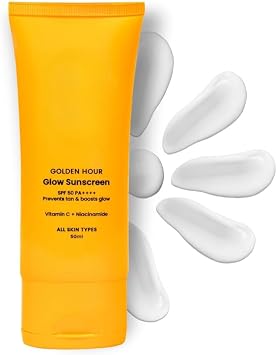 SPF 50 Vitamin C Glow Sunscreen with PA+++& Niacinamide | Lightweight | Fast Absorbing | UVA and UVB Filters | Prevents Tanning | No White Cast | Non-Greasy | For Men & Women | All Skin Types | 50 M