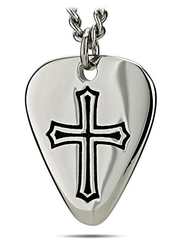 Men's Stainless Steel Guitar Pick Necklace - Psalm 101:12