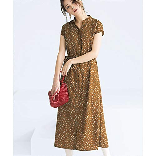 ラナン（Ranan） ウエストリボン付ロングシャツワンピース【ブラウン/L】