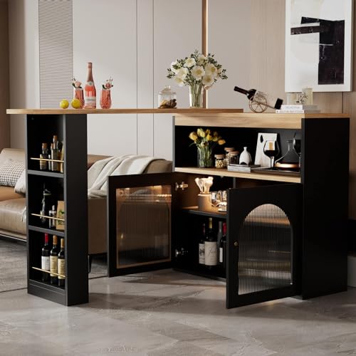 PUGSDRLY Table de Bar Moderne Extensible avec Espace de Rangement, Buffet, Table de Bistrot avec...