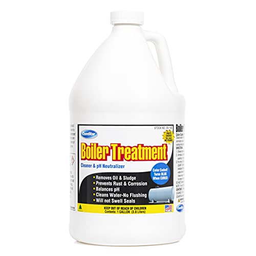 ComStar Boiler Treatment w/Blue Color Indicator 1 Gallon Boiler Water Cleaner & pH Neutralizer Prevents Rust Scale in Boiler Water Without Flushing Helps to Remove Oil & Sludge (35-145)