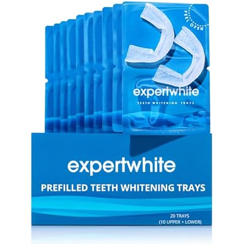 Expertwhite New Prefilled Teeth Whitening Trays Kit (20 Trays, 10 Treatments) 12% Hydrogen Peroxide pre-Filled Sensitive Teeth Gel Filled Strips, Pre Filled Go up Shades Whiter Smile Confidence. Cover