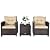 HAPPYGRILL 3 Pieces Patio Conversation Set, Outdoor Furniture Set PE Rattan Sofa Set with Removable Cushions, PE Wicker Chairs with Tempered Glass Side Table for Porch Lawn Garden Balcony Backyard