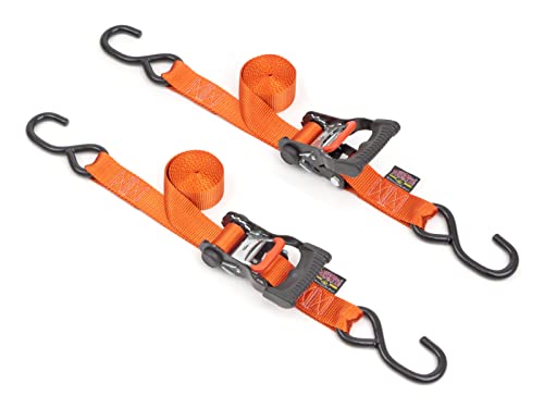Sangle à cliquet Powertye orange 2,5 cm x 2,1 m avec crochets en S pour fixer vos loisirs