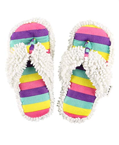 Lazy One Spa Flip-Flop Slippers for Women, Girls' Fuzzy House Slippers, Rainbow (Small/Medium)