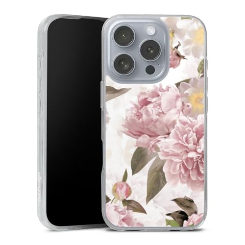 Coque silicone iPhone 16 Pro pivoine fleurs protection anti-choc