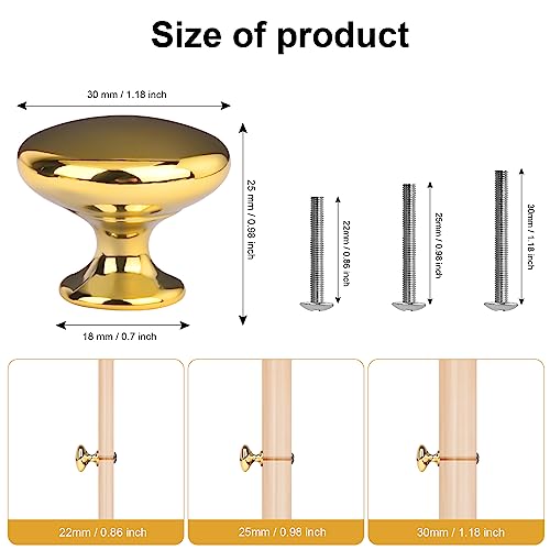 ShipeeKin 10x Gold Polished Chrome Cabinet Hardware Round Mushroom Door Pull Handle Knob 30mm for Cabinet, Cupboard, Wardrobe, Cupboard, Drawer, Bedroom, Bathroom Racks Furniture ect. - Image 2
