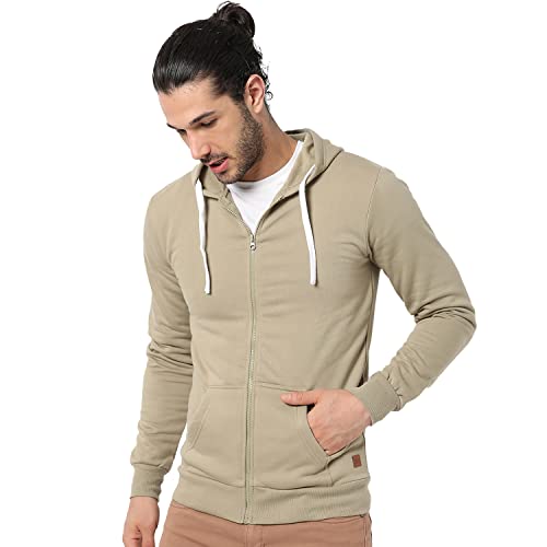 Image of CAHOOT Men's Dark Blue Zip-Front Hoodie with Contrast Drawstring for Casual Wear | Long Sleeve | Hooded Neck | Zipper Closure | Cotton Sweatshirt Crafted with Comfort Fit for Everyday Wear