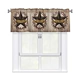 Evlaschin 54'x18' Western Texas Stars Kitchen Valance for Window Rustic Wood Board Short Rod Pocket Valances 1 Pack Primitive Berries Farmhouse Curtain Valance for Bathroom Living Room Decor