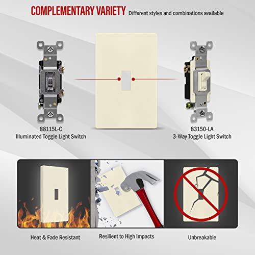 Image of ENERLITES Screwless Toggle Switch Wall Plate, Child Safe Light Switch Cover, Standard Size 1-Gang 4.68 inch x 2.93 inch, Unbreakable Polycarbonate Thermoplastic, UL Listed, SI8811-LA, Glossy, Light Almond
