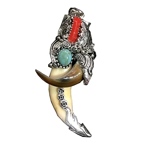 Women Men Chinese Antique Boars Tooth Wild Hog Silver Dragon Protective Talisman Pendant Fashion Jewelry