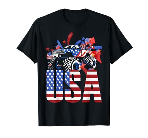 Monster Truck Kleinkind Jungen USA Amerikanische Flagge 4. Juli T-Shirt