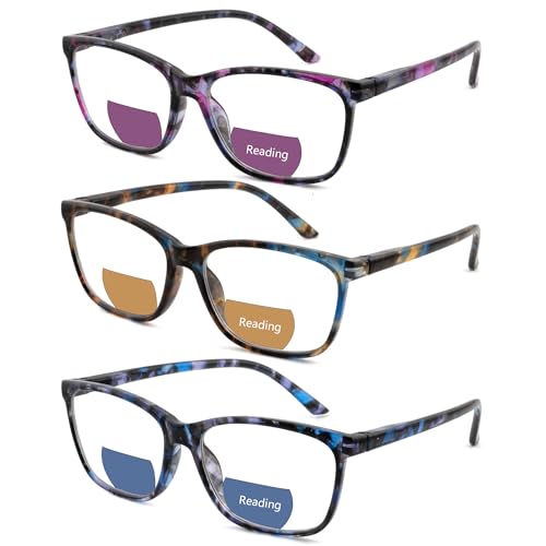 Ryegis Bifocal Reading Glasses Women Clear Top Eyeglasses Pattern Print Stylish Ladies Readers Spring Hinge 1.5