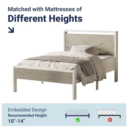 Image of Allewie Twin Size Bed Frame, Heavy Duty 12 Metal Slats Support, White | Wooden Headboard and Footboard, Modern Platform Bed, No Box Spring Needed, Under-Bed Storage, Noise Free, Easy Assembly