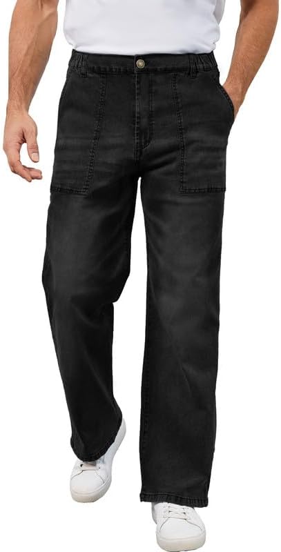 WICUSION Men's Elastic Waist Baggy Jeans Stretch Denim Wide Leg Trousers Loose Fit Casual Pants