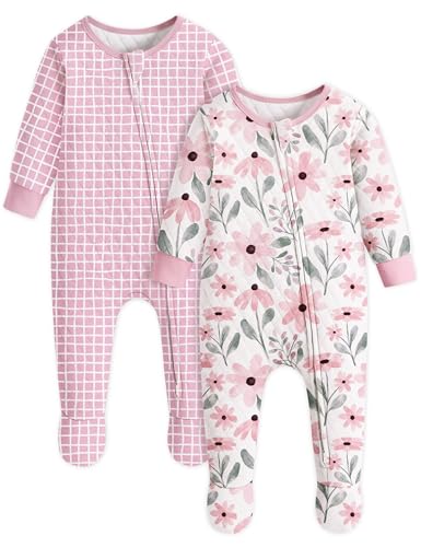 Image of Yoofoss Baby Pajamas Organic Cotton Baby Winter Clothes Warm Newborn Sleepers for 0-3 3-6 6-9 Months, Quilted Footed Pjs