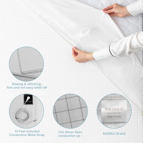 Image of Grounding Sheets,Grounding Bed Sheet for Sleeping 12% Silver Fiber,Flat Sheet 27x 52 inch with 15 Feet Grounding Cord (White, 27x52 inch /Crib)