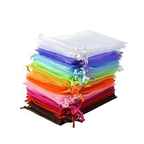 GARIOUANS 100個 入り 透明オーガンザ巾着袋 ピンク 小型ジュエリーポーチ キャンディーバッグ 結婚式やパーティー用 収納袋