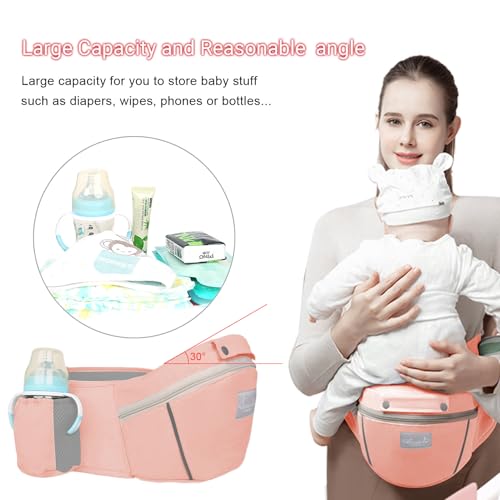 Huifen Baby Carrier with Hip Seat, Multi-Functional 9 in 1 Baby Wrap Carrier Newborn to Toddler for All Seasons Ergonomic Baby Sling Carrier Hands Free Baby Backpack Carrier 7-45 lbs (Pink)