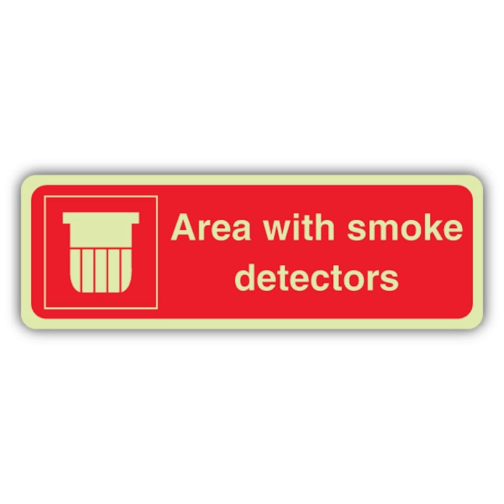 V Safety - Señal de seguridad que brilla en la oscuridad con detectores de humo, formato horizontal, 600 x 200 mm, vinilo autoadhesivo de triple brillo, señalización de seguridad contra incendios