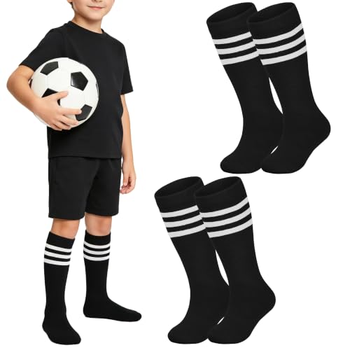 Urban Virgin Kids Soccer Socks Athletic Knee High Tube Toddler Baseball and Football Socks for Boys and Girls 2 Packs A-Black 3-6 Years